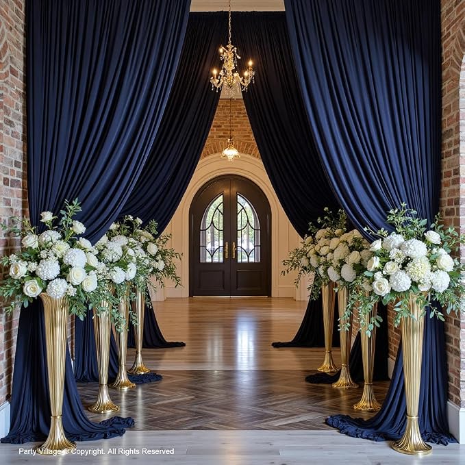 20ft×12ft Navy Blue Backdrop Curtain for Wedding Parties, 4 Panels Wrinkle Free Polyester Photo Backdrop Drapes Back Drop Cloth for Independence Day Birthday Photography Background