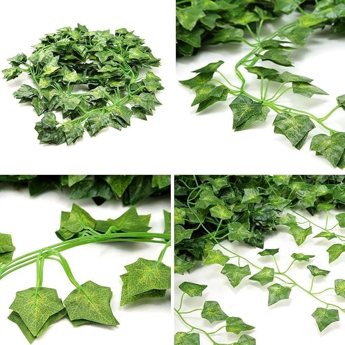 Comtelek 168 FT Artificial Ivy 24 Pack Ivy Vine Garland Ivy Leaves Greenery Garlands Clip Hanging Fake Leaf Plants Faux Green Flowers Decor Home Kitchen Garden Office Wedding Wall