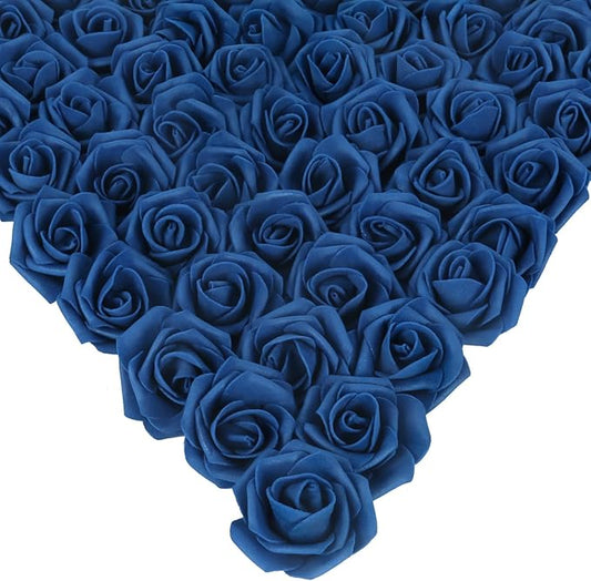 Fake Roses,200PCS Navy Blue Flowers 1.97in Foam Roses Artificial Flowers for Craft DIY Wedding Party Home Decoration(Navy Blue)