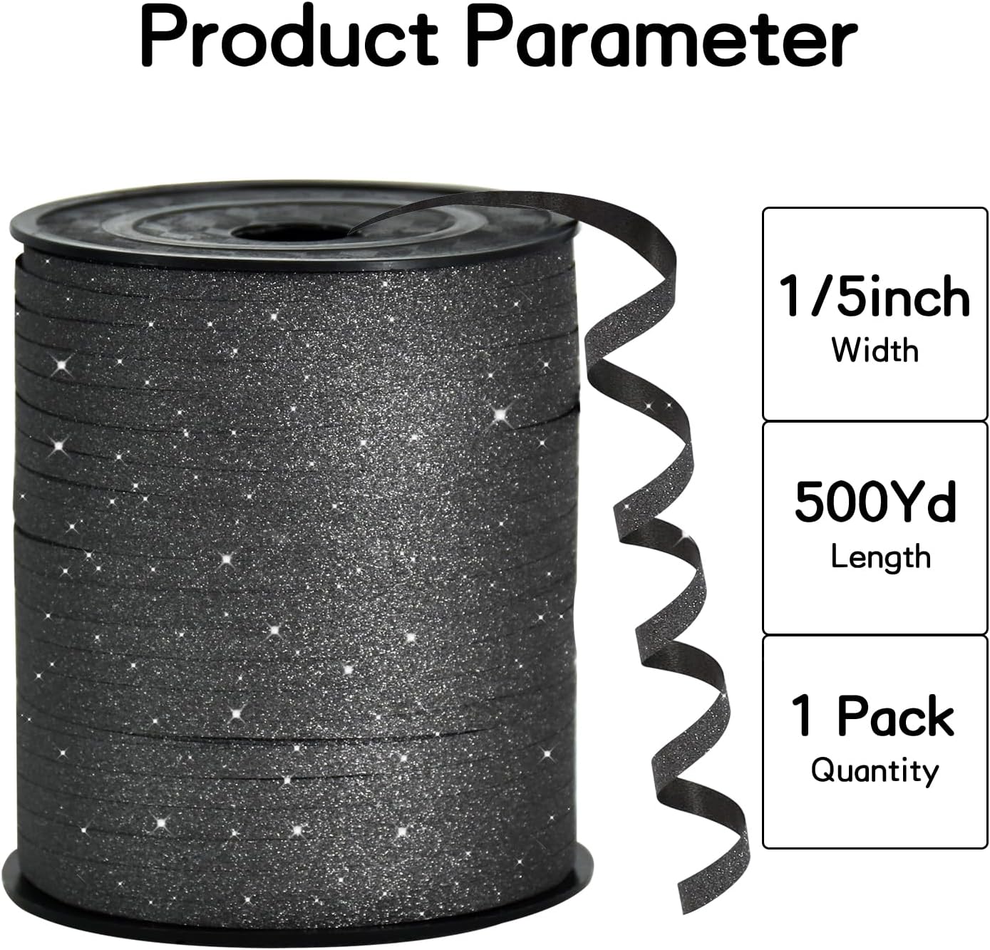 BEISHIDA 500 Yards Black Glitter Ribbon Curling Crimped, Glitter Ribbon Balloon String Shiny for Gift Wrapping Ribbon for Birthday Party Festival Art Craft Decor Florist Flowers Decoration