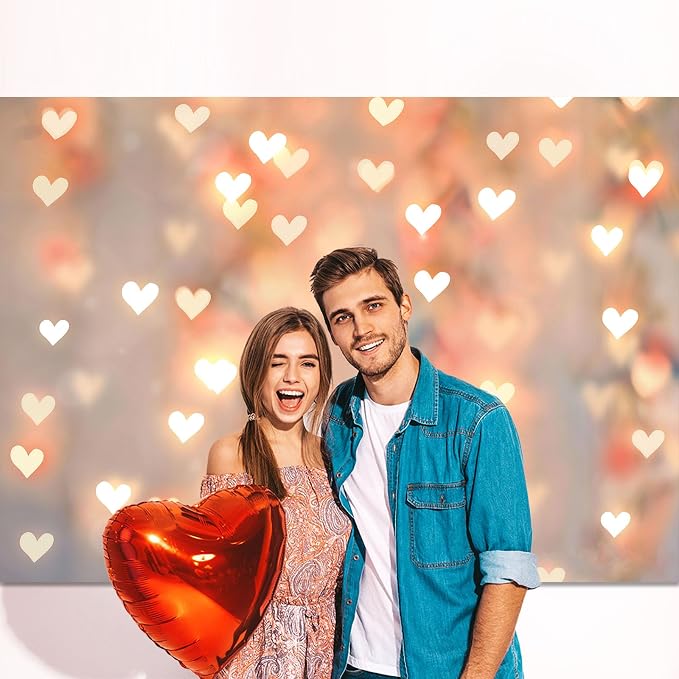 Romantic Heart Anniversary Backdrop 7x5ft Gold Heart Light Home Decorations for Couples Date Night Wedding Engagement Birthday Party Photo Booth Background (82x59inch)