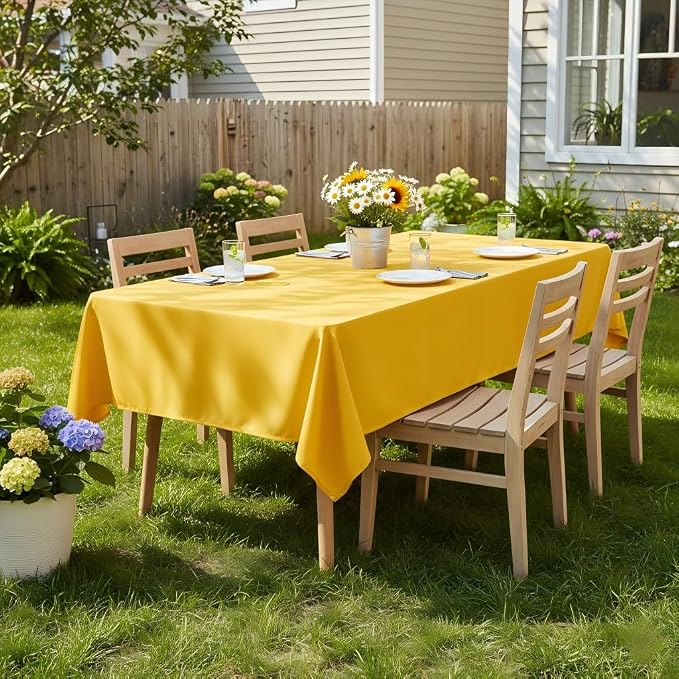 sancua Rectangle Tablecloth - 54 x 108 Inch - Stain and Wrinkle Resistant Washable Polyester Table Cloth, Decorative Fabric Table Cover for Dining Tables, Buffet Parties and Camping, Yellow