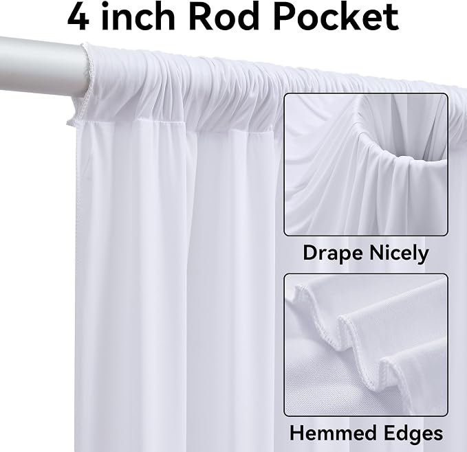 20ft x 14ft Wrinkle Free White Backdrop Curtains for Parties, White Photo Backdrop Drapes 4 Panels 14FT Long Silky Back Drop Cloth for Wedding Birthday Photography Background Decor