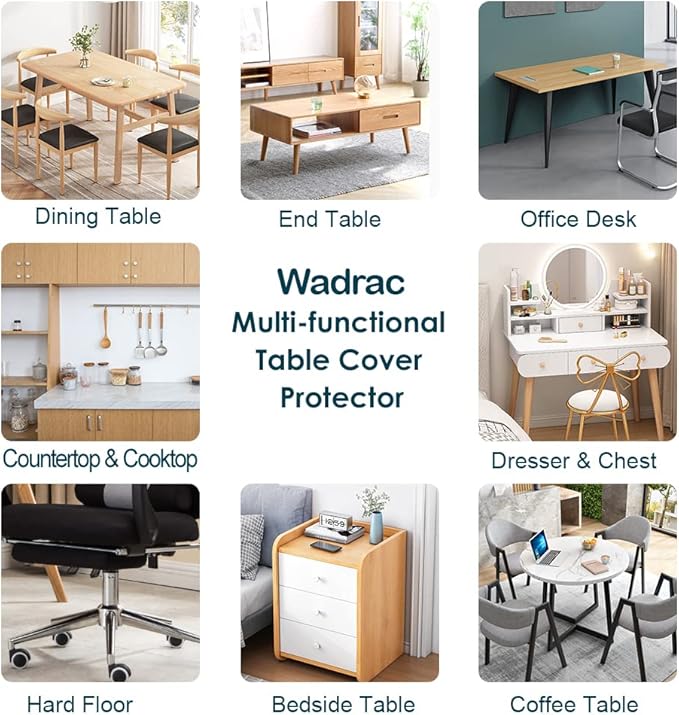 Wadrac Clear Table Protector Plastic Table Cloths PVC Night Stand Table Cover Mat Office Desk Mat Shelf Surface Protection Crystal Children Painting Cover Pad Transprent Rectangular 38x84 inch