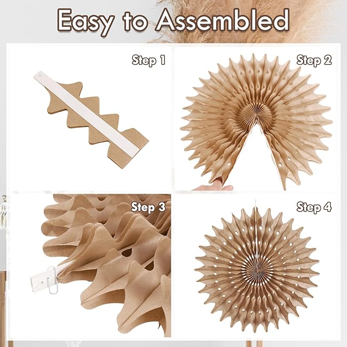 PAPER JAZZ 11 Pcs Brown Party Decorations Neutral Party Decorations Boho Themed Decoration for Western Party Honeycomb Paper Fans Rustic Baby Shower Birthday Wedding Graduation Party Supplies