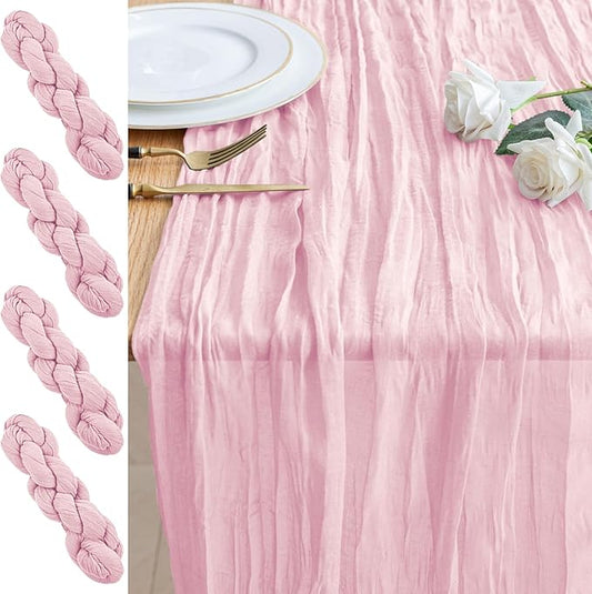 4PCS Table Runner Cheesecloth 10FT Blushing Pink Boho Gauze Cheese Cloth Rustic Sheer Table Runners for Wedding Bridal Baby Shower Party Decoration