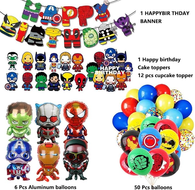 Birthday Decoration, Birthday Party Supplies, birthday Banner, Balloons,Toppers Cake Toppers,6 Pcs Large Foil Balloons for Kid's boy Girls