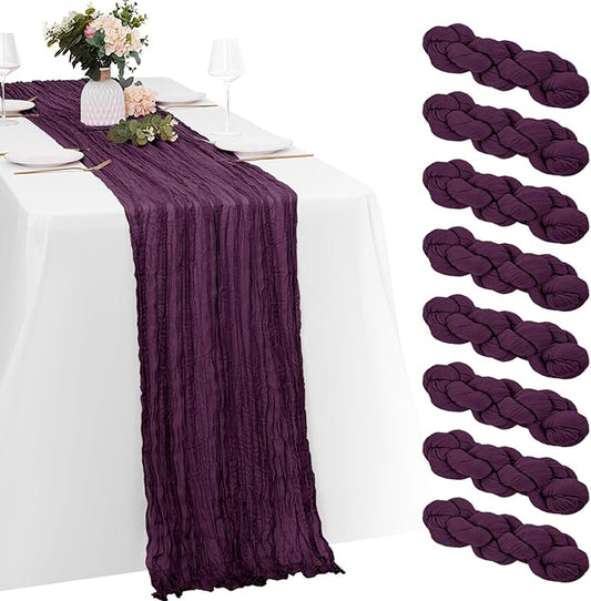 8 Pack Dark Purple Cheesecloth Table Runners 20x120 Inch Gauze Table Runner 10FT Easter Cheese Cloth Table Runner Rustic Sheer Runner for Wedding Baby Shower Birthday Party Table Decor