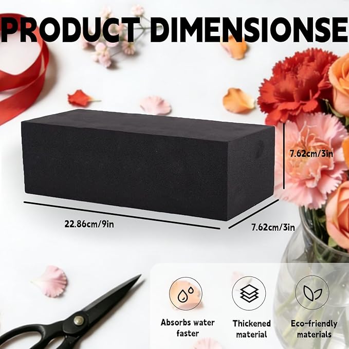 Reusable Floral Foam Blocks for Artificial Flower Arrangements, Weather Resistant, 8 Pieces, 9x3x3 Inch, for Outdoor Wedding Home Decor (8, 9 x 3 x 3'')