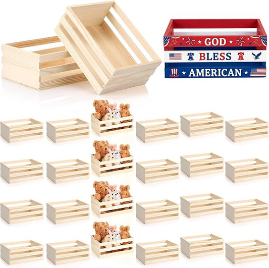Gerrii 24 Pcs 8'' Small Wooden Crates for Easter Crafts Unfinished Crates Centerpiece Mini Rustic Wood Basket Box for Display Storage Milk Wine Closet Home Bathroom Kitchen Office Decor