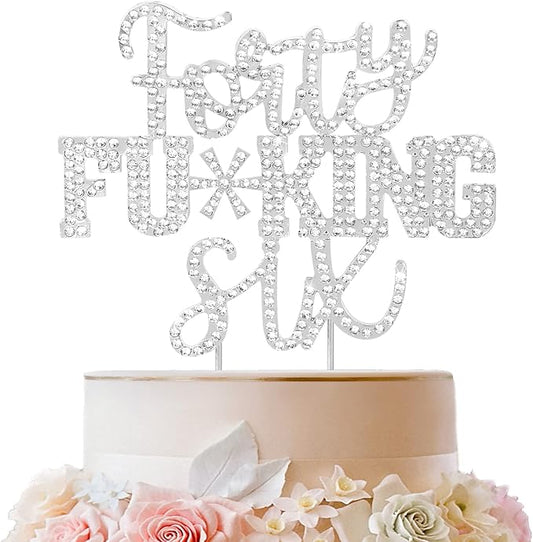 LINGTEER Happy 46th Birthday Funny Silver Rhinestone Cake Topper - Cheers to 46 Years Old Birthday Party,Forty-Six Cake Centerpieces Topper Decorations Gift Sign.