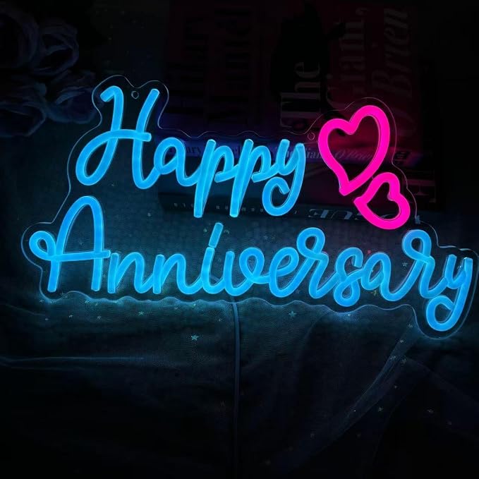 Happy Anniversary Neon Sign Happy Anniversary LED Light Happy Anniversary Signs Neon Wedding Sign Celebrate Party Decors Sign Couples Gifts