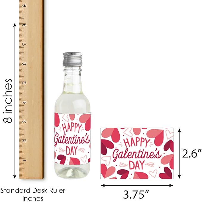 Big Dot of Happiness Happy Galentine’s Day - Mini Wine and Champagne Bottle Label Stickers - Valentine’s Day Party Favor Gift for Women and Men - Set of 16