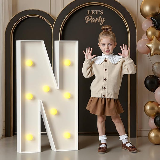Marquee Letters 3 Feet Tall, 3FT Large Light up Letters N, Big Sign N with Warm White Light for Birthday Wedding Proposal Engagement Graduation Party Backdrop Decorations