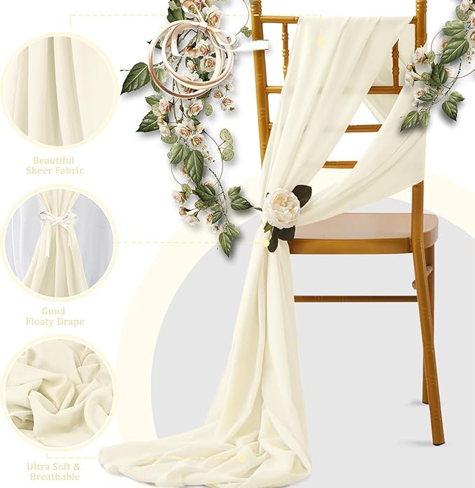 Horbaunal 12 Pack Ivory Chiffon Table Runners 10FT Sheer Chiffon Runner 29x120 Inches Romantic Boho Rustic Table Runner for Wedding Party Bridal Baby Shower Table Decorations