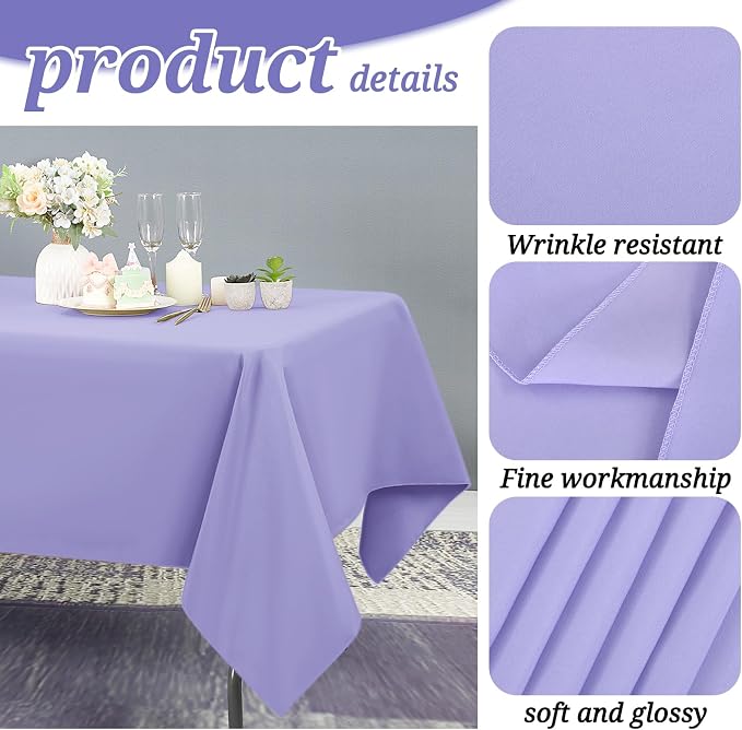6 Pack Tablecloth 60 x 126 inch Polyester Table Cloth for 6 Foot Rectangle Tables,Stain and Wrinkle Resistant Washable Fabric Table Covers Polyester Lavender Table Clothes for Wedding,Party,Banquet