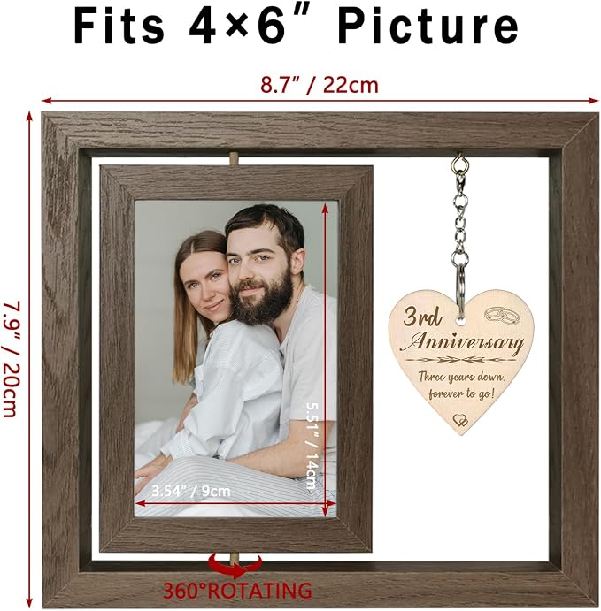 EYITUPC 3 Year Wedding Anniversary Picture Frame Gifts, 3RD Anniversary Frame for Her Him Husband Wife (Display Two 4x6)