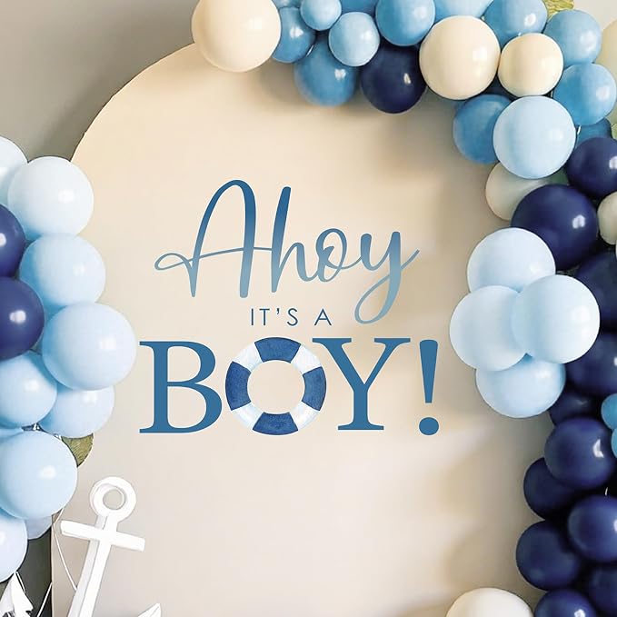 Ahoy It’s A Boy Baby Shower Decorations - Ahoy It’s A Boy Decal Sign for Balloons Arch Backdrop, Nautical First Birthday Decorations for Boys, Sailboat Gender Reveal Sign, 1st Party Supplies for Boys