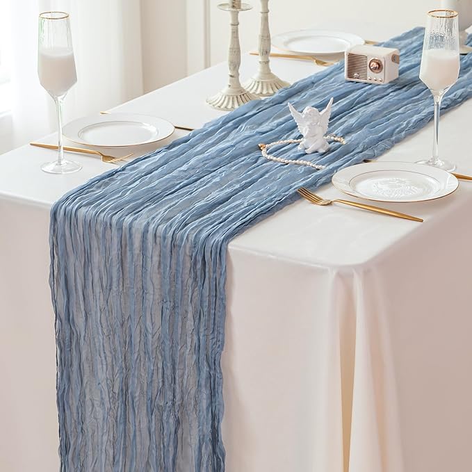 Dusty Blue Cheesecloth Table Runner Fall Autumn Decor 10ft Table Cloth for Wedding Party Baby Bridal Shower Birthday Halloween Thanksgiving Decoration