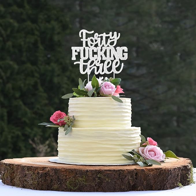 LINGTEER Happy 43rd Birthday Funny Silver Rhinestone Cake Topper - Cheers to 43 Years Old Birthday Party,Forty-Three Cake Centerpieces Topper Decorations Gift Sign.