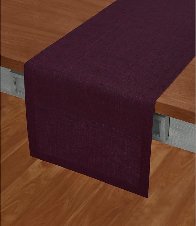Solino Home Linen Chambray Burgundy Table Runner 120 Inches Long - Athena, 100% Pure Linen 14 x 120 Inch Table Runner for Mothers Day