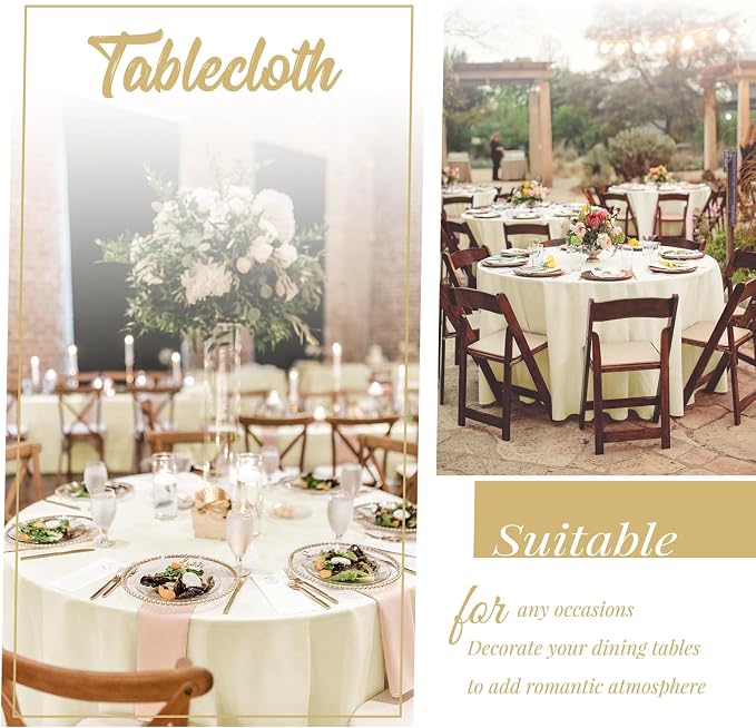 Showgeous 4 Pack Beige Round Tablecloth 90 Inch Table Cloth for Round Tables Polyester Tablecloths Table Cover for Dining Wedding Party