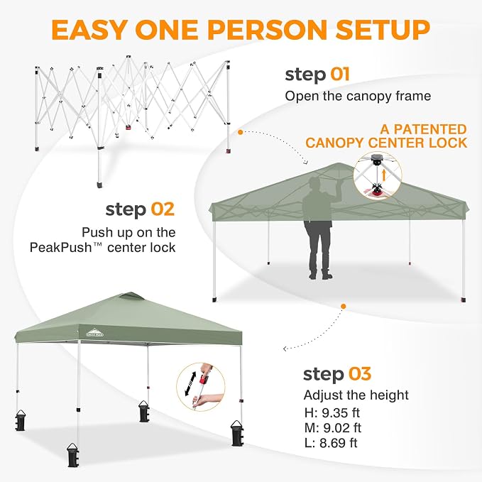 EAGLE PEAK Pop Up Canopy Tent with Wheeled Carry Bag, 8 Stakes, 4 Ropes, 4 Weight Bags, Easy Set Up Tent Canopy, 10x10 ft, 100sqft of Shade, Sage Green