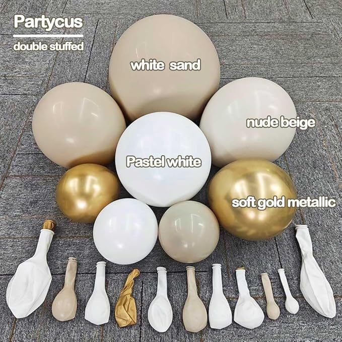 White Sand Gold Balloon Arch - Double Stuffed Matte Cream Nude Beige White Pastel Neutral Balloon Garland Kit for Boho Baby Shower Birthday Gender Reveal Bridal Wedding Valentines Easter Party