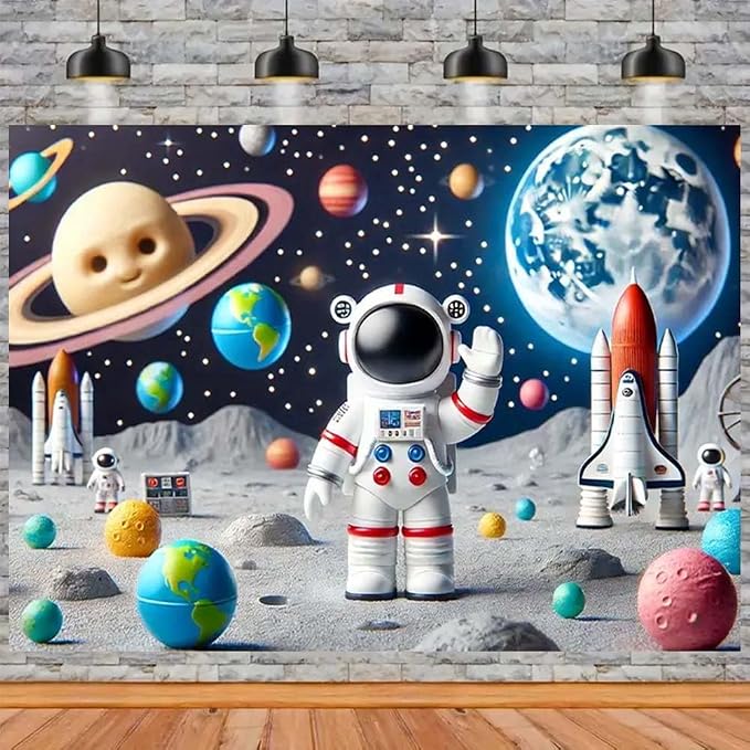 Space Astronaut Photo Backdrop Astronaut Outer Space Party Photography Background Out Space Galaxy Planets Astronaut Baby Shower Backdrop Solar System Planets Galaxy Boys Birthday Banner (B, 8x6feet)