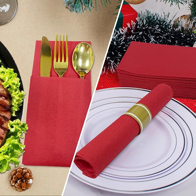 200 Pack Gzfunteng Linen-Like napkins disposable Red and White, 12" × 17" Paper Napkins, Durable and Absorbent Guest Hand Towels for Bathroom, Kitchen, Powder Room or Event