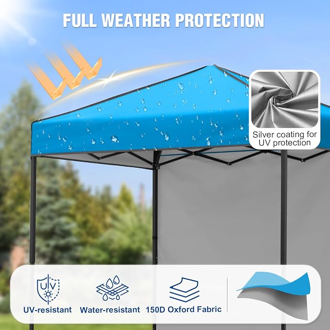6x4 Pop Up Canopy Tent with One Wall Panel, Instant Portable Beach Canopy, Outdoor Tent with Carry Bag for Camping, Sports, Tailgating, Events, Light Blue