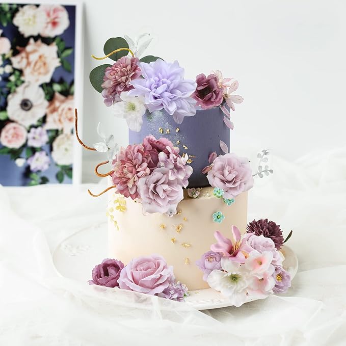 Garisey Artificial Flowers Combo for DIY Wedding Bouquets Combo Centerpieces Arrangements Party Bridal Baby Shower Home Decorations-Purple