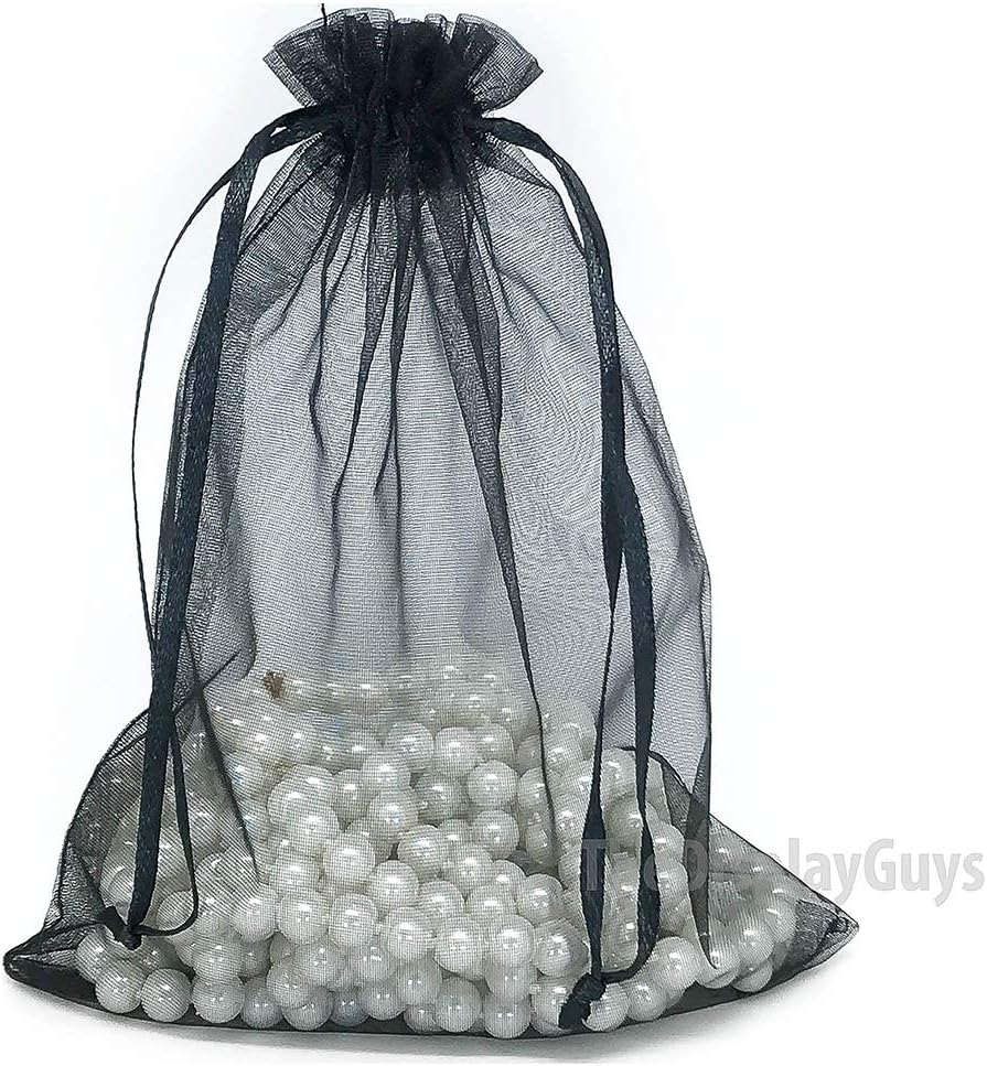 TheDisplayGuys 100-Pack 6x8 Black Sheer Organza Gift Bags with Drawstring, Jewelry Candy Treat Wedding Party Favors Mesh Pouch