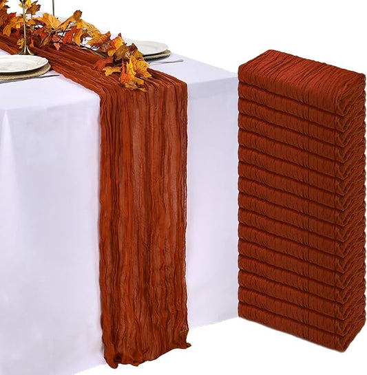 16 Pack Table Runner Terracotta Cheesecloth 10ft Boho Gauze Fabric 120 Inch Burnt Orange Cheese Cloth Table Runner Rustic Sheer for Holiday Baby Shower Party Décor Home Wedding Decoration
