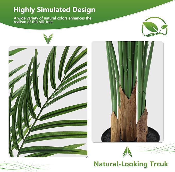 5.5ft Artificial Palm Tree Outdoor, Large Fake Tropical Areca Palm with 15 Trunks, Tall Faux Floor Plants for Indoor Living Rooms Offices Bedroom Home Decor