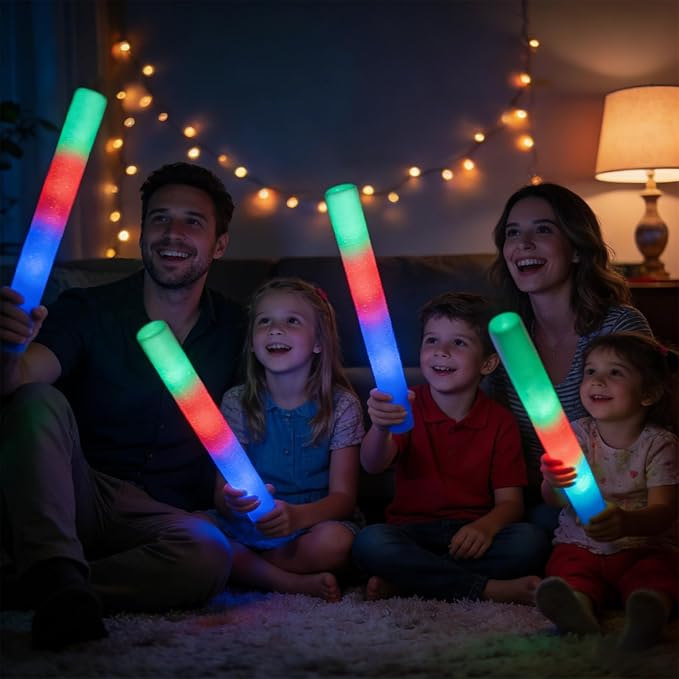 SHQDD 60PCS Foam Glow Sticks Bulk, Light up in the Dark Party Supplies with 3 Colorful Flashing Modes, Glow Party Pack for Wedding, Birthday, Concert, New Year, Halloween, Christmas,Carnival