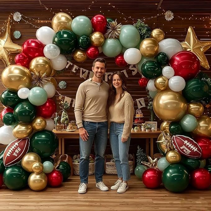 Soccer Balloon Arch Kit, Double Stuffed Dark Green Red Pearl White Gold Balloons Emerald Green Burgundy Balloon Garland for World Cup Soccers Football Sports Theme Birthday Graduation Party Decoration
