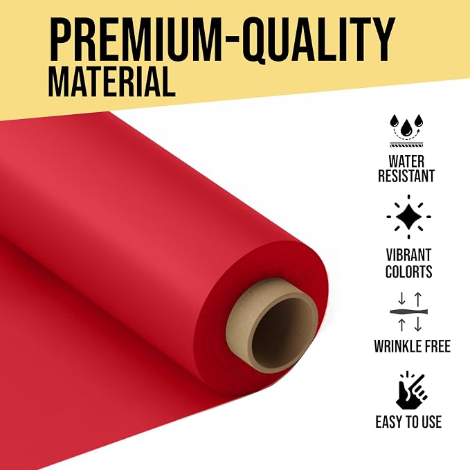 Party Solids 66% Thicker Premium Red Plastic Table Cover Roll 40" X 300' Table Cloth Plastic Cover Roll Quality Thick Banquet Rolls Disposable Tablecloth Rolls Strong American Based Company