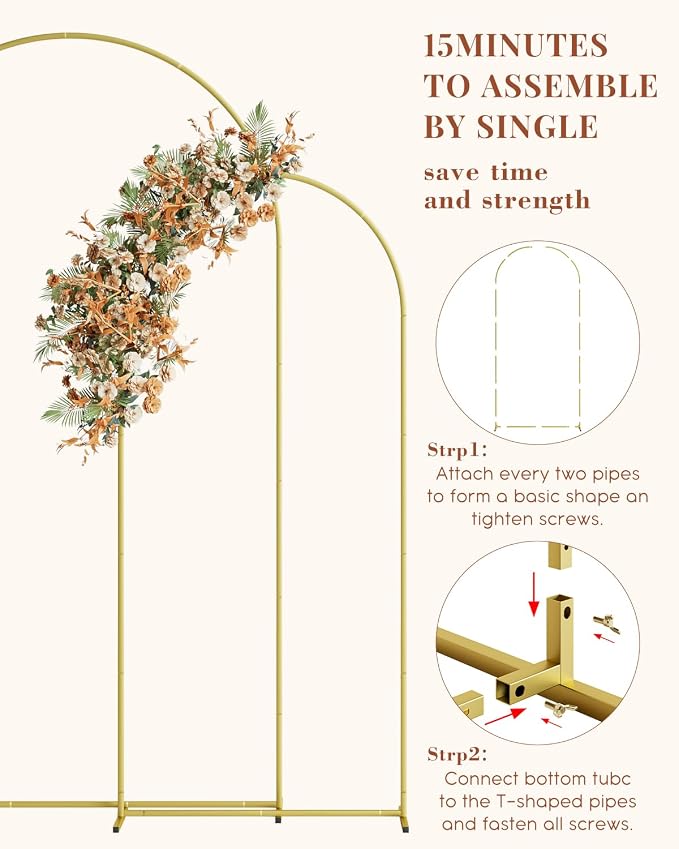Wedding Arch, Metal Arch Backdrop Stand, Balloon Arch Stand Wedding Frame for Ceremony Decoration (Gold, 7.2FT, 6FT Arch Backdrop)