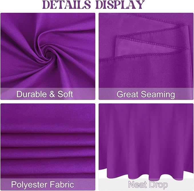 4 Pack Round Tablecloth 90 Inch Purple Polyester Washable Fabric Table Covers for Wedding Dining Table Buffet Parties Banquet Decor