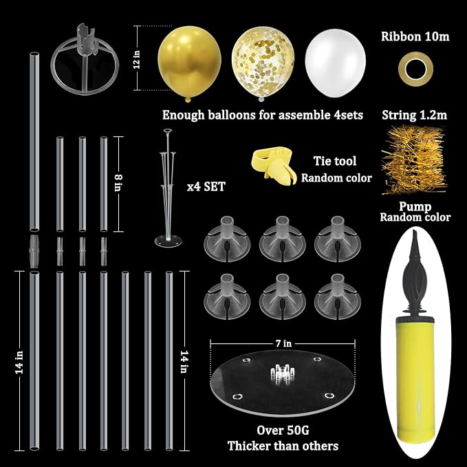 ZJDHPTY Gold Birthday Decorations, 4 Set Balloon Stand with Gold Balloons | Gold Balloon Centerpiece for Table,70th 60th 50th Birthday Graduation Retirement Anniversary Wedding New Years Party Supplies