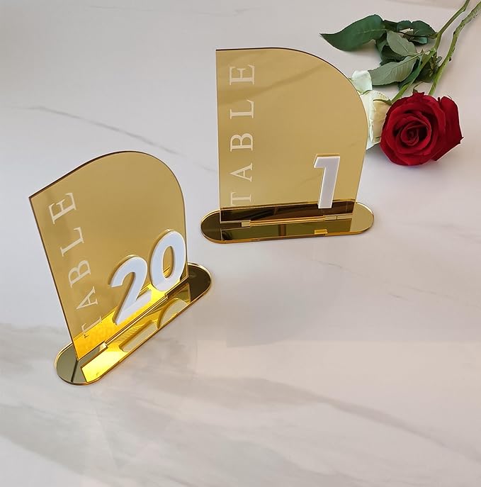 Acrylic Wedding Table Numbers,Semi-Arched Mirrored Acrylic Table Numbers for Party,Events,Occasion Decoration (Number 1-10, Gold Mirror)