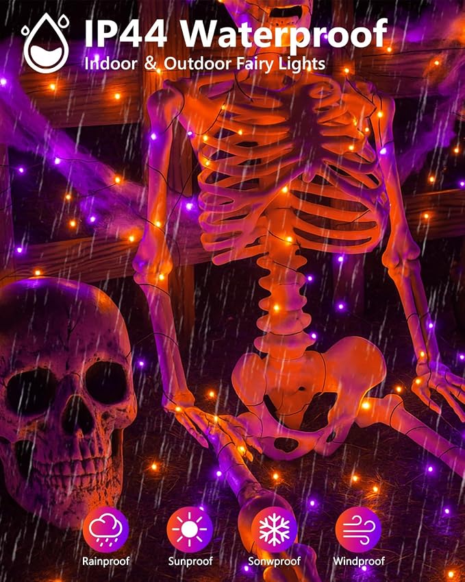 4 Pack 60LED Orange & Purple Fairy Lights Battery Operated with Timer, 20FT Waterproof Christmas Lights Outdoor Indoor, Black Wire String Lights for Bedroom, Party, Centerpiece, Christmas Decorations