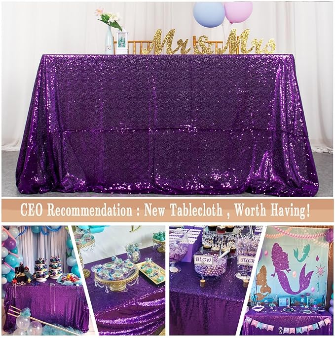 ShiDianYi Sequin Tablecloth Rectangle 50x72-Inch Purple Table Cloths for Parties Rectangular Table Cover Overlay Purple Sequin Fabric Linens Birthday/Baby Shower/Tea Party Decor