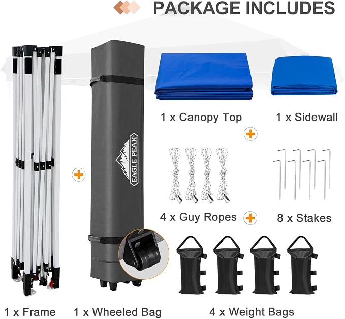 EAGLE PEAK Commercial Canopy 12x12 Pop Up Canopy Tent with 1 Sidewall, Easy Setup Heavy Duty Instant Event Shelter for Vendors & Markets, Outdoor Sun Shade, Blue