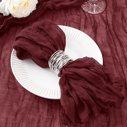 DeZerlor 50 Pack Burgundy Red Cheesecloth Napkins Spring Cloth Napkins Set of 50 Burgundy Dinner Napkins Bulk 21x21 Inches for Wedding Bridal Shower Baby Shower Parties