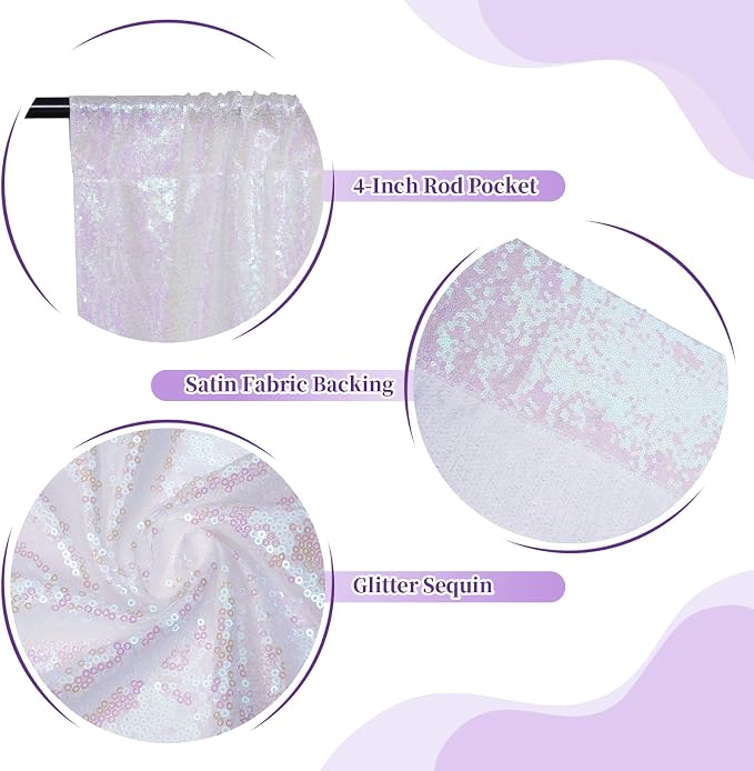 SquarePie 10x10ft Iridescent Sequin Backdrop for Photography, Satin-Backed Real Sequin Curtain, Enhanced Coverage Shimmering Background with 4" Rod Pocket for Wedding, Birthday, Party Decor, 1 Panel