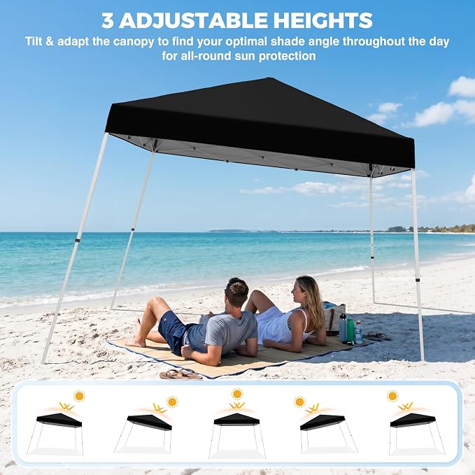 COOS BAY 10x10 Pop Up Canopy Tent, Portable Outdoor Shelter with Carry Bag for Tailgate, Party, Beach, Picnic, and Camping, 10x10 Base 8x8 Top, Black