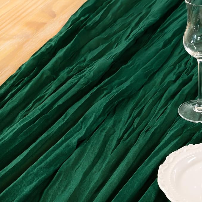 DeZerlor Emerald Green Cheesecloth Table Runner 12 Pack Spring Easter Table Runners Boho Gauze 120 Inches Cheese Cloth Table Decor for Wedding Bridal Baby Shower Parties