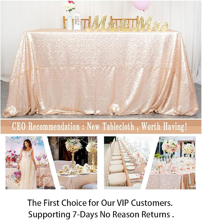 ShiDianYi 60x102-Inch Sequin Tablecloth Rectangle Champagne Blush Sparkly Sequin Table Cloth for Wedding (60''x102'')